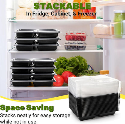 Noamus 50 Pack Meal Prep Containers, 34oz Leak-Proof Food Storage Box with Lid, Microwavable BPA Free Bento Lunch Plate, Stackable&Disposable Plastic To Go Takeout Pan for Freezer Safe, 4 Compartment