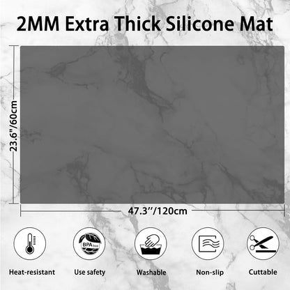 Silicone Mats for Kitchen Counter, 47.3"x23.6"x0.08" Largest Heat Resistant Mat Kitchen Island Waterproof 2MM Thick Countertop Protector Mat Nons-slip Extra Large Counter Mat (Black)