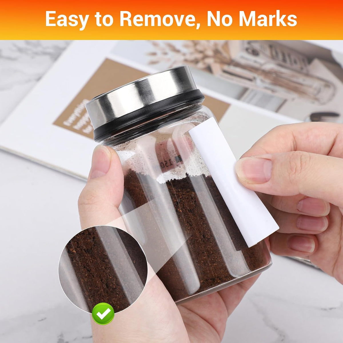 Segarty Food Label Stickers, 300 Pcs Blank Expiration Date Stickers to Write On, with 1 Black Pen, Waterproof Removable Freezer Labels for Glass Spice Jars, Canister, Food Container