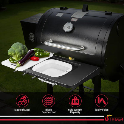 Upgraded Grill Table for Weber Kettle 22"/18"/26", Master Touch 22", Smokey Mountain, Recteq Pellet Grill RT-B380, Prep Station with Cutting Board, Basin, 4 Hooks, Shelf for Weber Kettle Accessories
