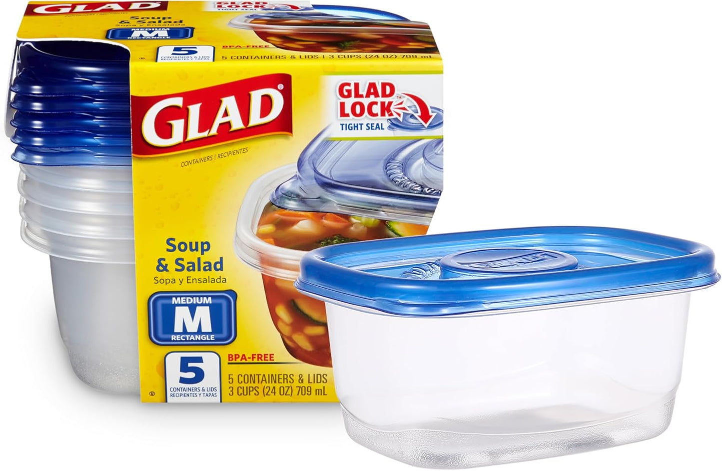 Glad GladWare Tall Entree Food Storage Containers with Lids, Large Square BPA Free Plastic for Meal Prep and Lunches, Lock Tight Seal, Microwave and Dishwasher Safe, 42 Oz, 3 Count