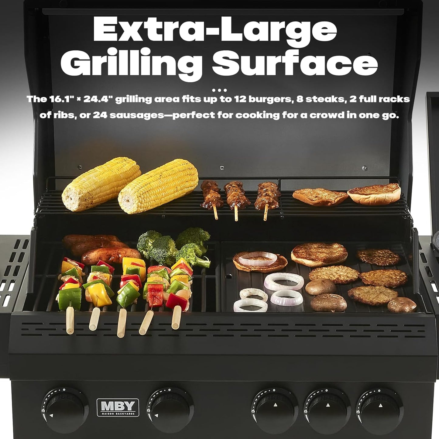 4 + 1 Burner Gas Grill Cast Iron Griddle Grill Combo, BBQ Propane Grills with Side Burner 50000BTU Heavy Duty Barbucue Grill With Cover, Black
