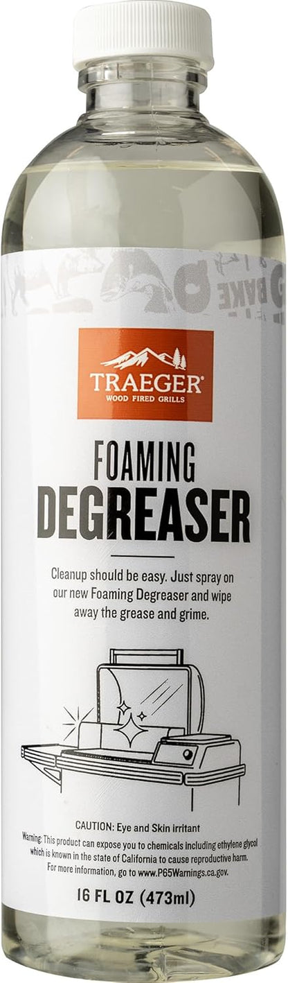 Traeger Grills Deep Cleaning Kit - Exterior Detailing Spray (16oz), Foaming Degreaser (16oz), Grill Scraper & Pad, Microfiber Towels, Nitrile Gloves - Tools for cleaning Grill, Smoker, Oven, Griddle