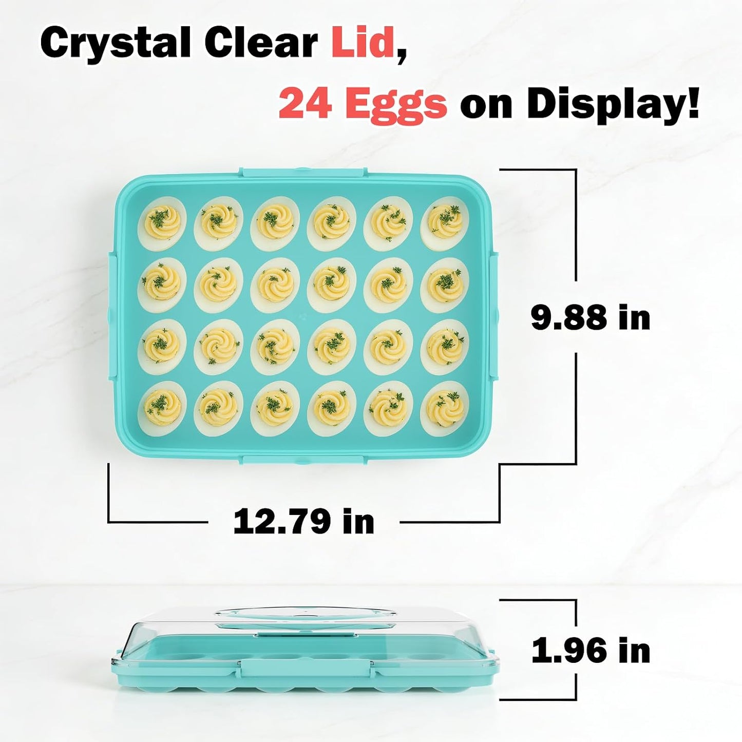 Deviled Egg Containers with Lid - Reusable Platter 2 Pack 48 Count Storage Tray with Handle for Potlucks, Tea Parties, Party, Thanksgiving, Picnics, Refrigerator, Christmas, Easter, Brunches (Blue)