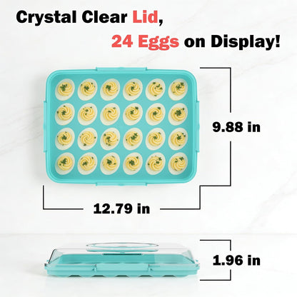 Deviled Egg Containers with Lid - Reusable Platter 2 Pack 48 Count Storage Tray with Handle for Potlucks, Tea Parties, Party, Thanksgiving, Picnics, Refrigerator, Christmas, Easter, Brunches (Blue)
