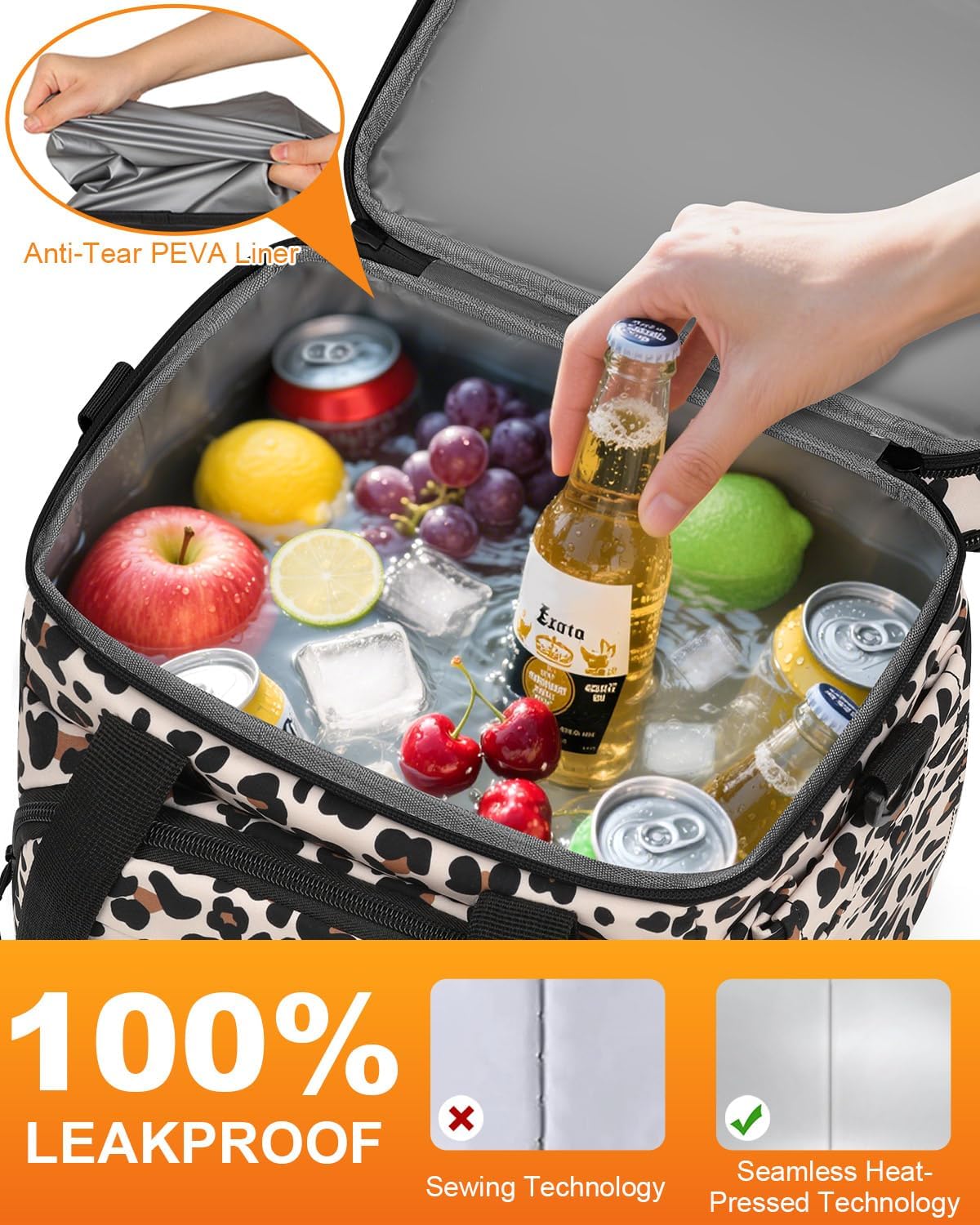 Pritent Lunch Box For Men Women Double Deck Insulated Lunch Bag For Men Woman Leakproof Expandable Cooler Bag with Adjustable Shoulder Strap for Kids Shool Work Picnic Camping(Beige,Large)