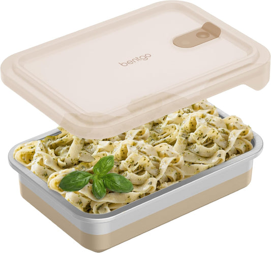 Bentgo MicroSteel Heat & Eat Container – Microwave-Safe, Leak-Proof & Airtight, Easy-to-Clean Lightweight Stainless Steel Reusable Food Storage with Silicone Lid (Snack Size; 2-Cup Capacity; Rose)