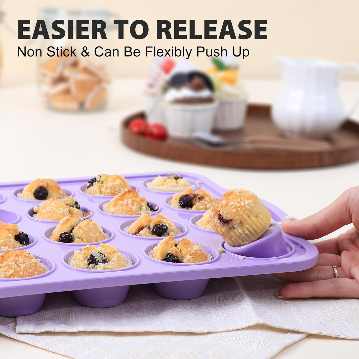 2 Pack Silicone Muffin Pan 12 and 24 Cup with Metal Frame,Non Stick Silicone Mini Cupcake Pan with Handles, BPA Free Silicon Regular Muffin Tin Tray Small for baking, egg bites, Mold Grey