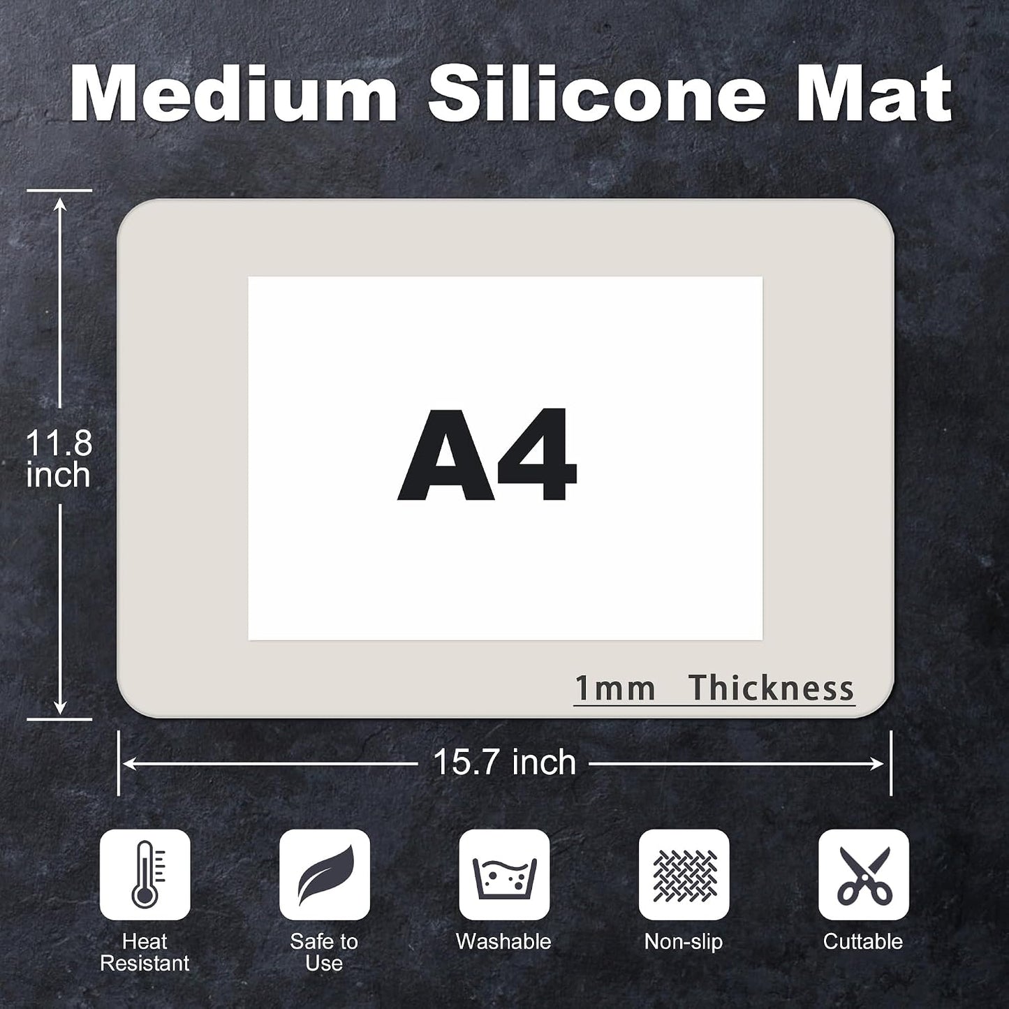 Silicone Mat for Kitchen Counter, Silicone Mat Trimable to Size (Black, 15.7×11.8inch-2pcs), BPA-Free Silicone Placemat, Heat-Resistant NonSlip Table Mat for Air Fryer, Countertop Protector Mat