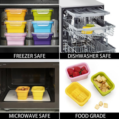 Collapsible Food Storage Containers with Lids, 4 Pack, 40 oz Silicone 1-Compartment Meal Prep Containers Reusable, Lunch Bento Boxes for Adults, Microwave Freezer Dishwasher Safe, BPA-Free, Black