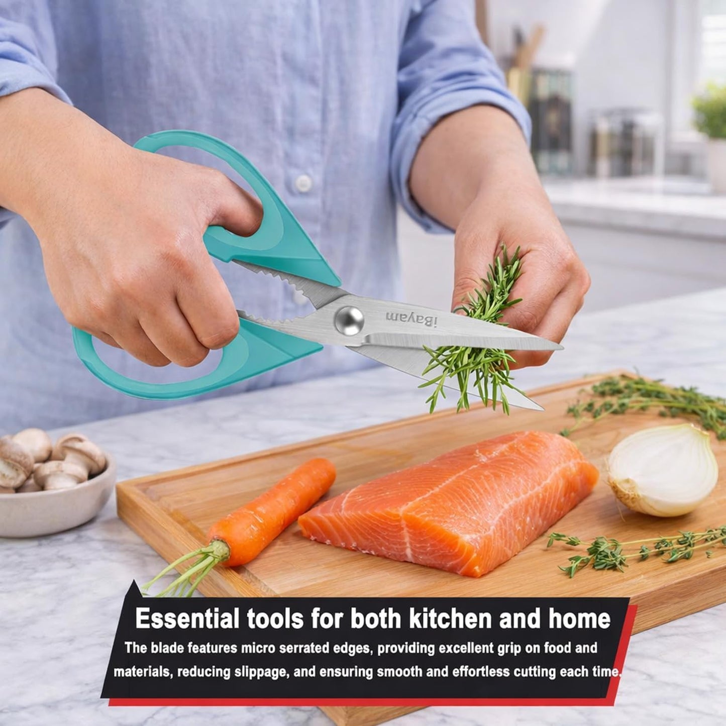 iBayam 2 Pack All Purpose Kitchen Shears Heavy Duty - Stainless Steel Kitchen Scissors With Protective Sheath, Soft Comfort-Grip Handle, Food & Meat Scissors, Home, Kitchen, Dining Utility Gadgets