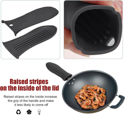 2 Pack Silicone Pan Handle Sleeve, Heat Resistant Cast Iron Skillet Handle Covers for Pots and Pans, Assist Handle Holder Grip for Kitchen Frying Griddles Cookware (Red & Black)