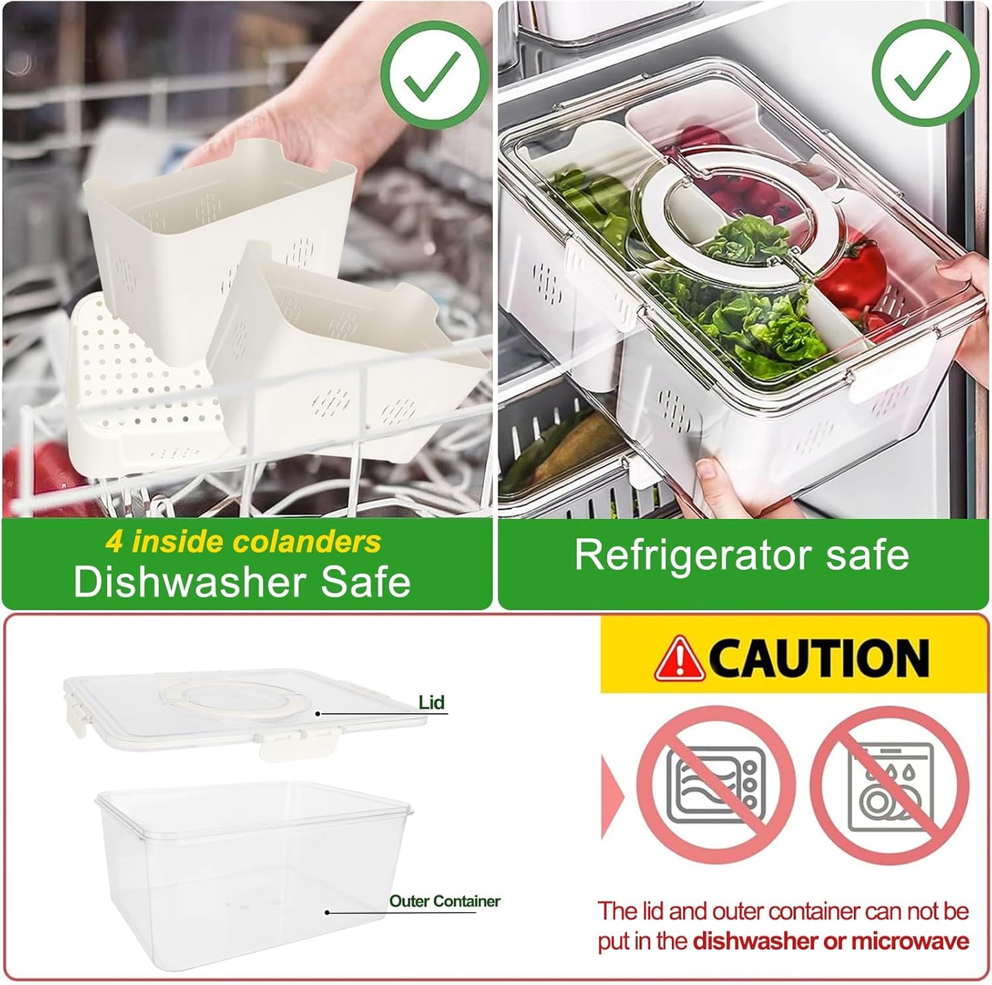 shopwithgreen Divided Serving Tray with Lid, Portable Snack Box Charcuterie Veggie Tray with Lid, Food Storage Organizer with 8 Colandersfor Fruit, Vegetable, Refrigerator, Kitchen, Party, Picnic
