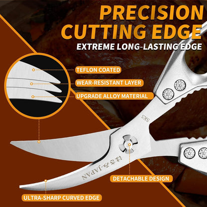 HUUSK Kitchen Scissors All Purpose - Stainless Steel Kitchen Shear, Sharp Silver Meat Scissors Dishwasher Safe, Heavy Duty Poultry Shears, Japanese Cooking Scissor for Food, Christmas Gifts for Women