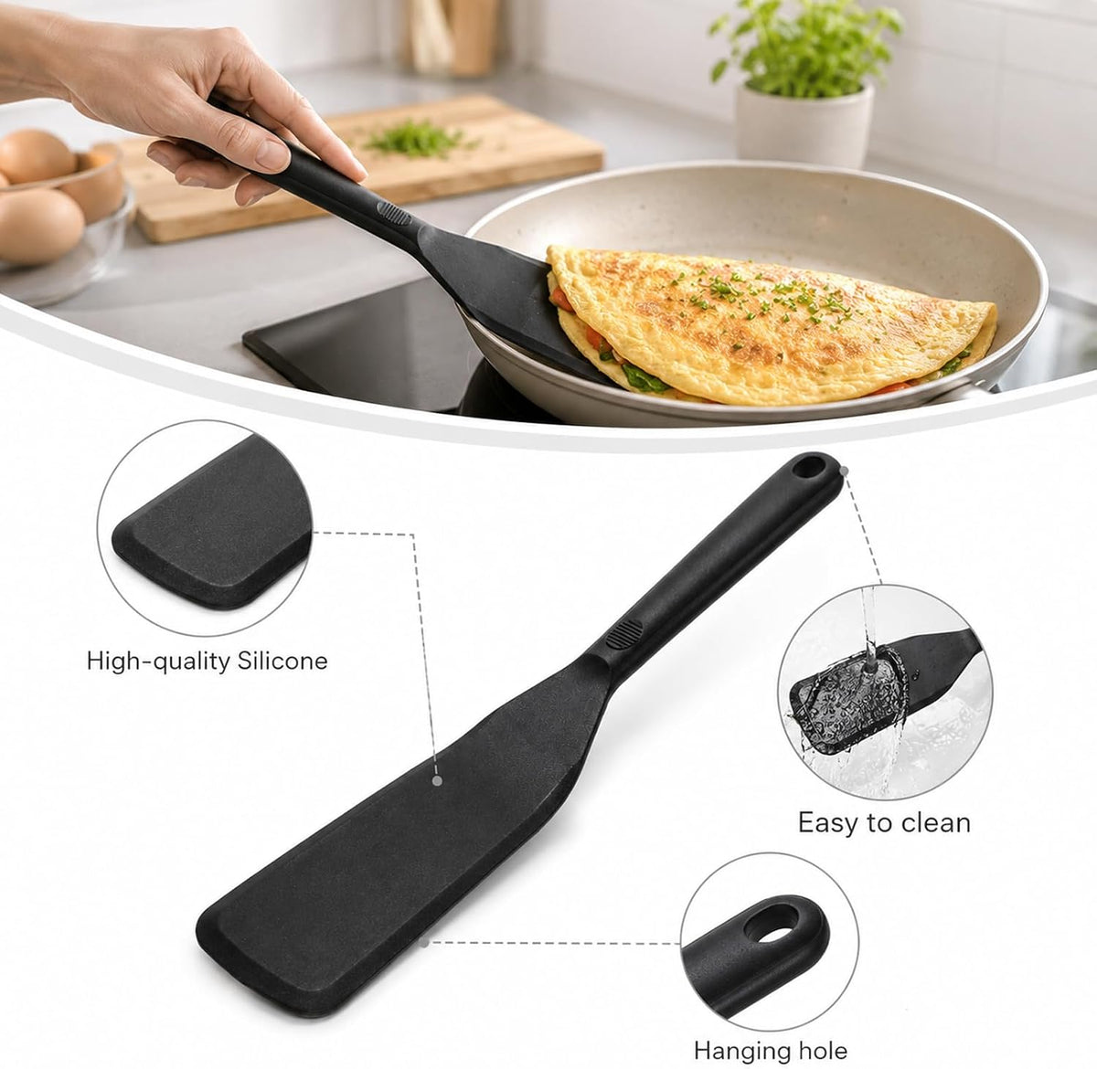 Jeffdad 2 PCS Silicone Crepe Spatula Thin Omelet Turner Narrow Spatula Long
