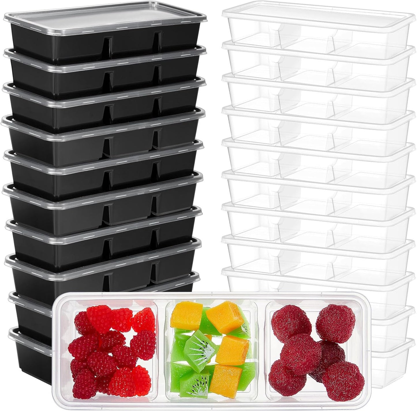 Hushee 10 Pack 17 oz Small Meal Prep Containers with 3 Compartments Snack Containers with Lid Disposable Plastic Bento Box Travel Lunch Food Boxes Stackable for Office Picnic (Mint Green)
