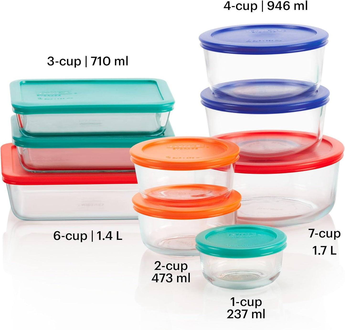Pyrex Simply Store (12-Pack) Glass Food Storage Containers Set, (1, 2, & 3 Cup) Meal Prep Containers with Plastic BPA-Free Lids, Dishwasher & Microwave Safe