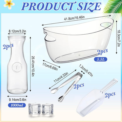 2 Sets Ice Buckets for Parties, 5.5l Clear Acrylic Ice Bucket with 2 Glass Carafe and Scoops for Champagne Beer Sparkling Wine Cocktails, Parties, Mimosa Bar Supplies