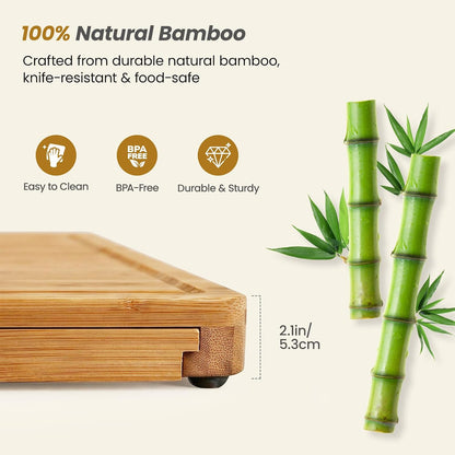 Large Charcuterie Board Set with Knife Set, 12.6" × 11.2" Square Fruit Tray, Bamboo Cheese Platter (Double-Drawer), Great for Group Gatherings, House Warming Gifts New Home, Birthday Gifts for Women