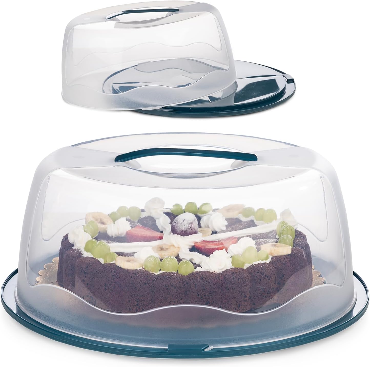 13 Inch Cake Carrier with Locking Lid and Handle, Stylish Big Round Container for Kitchen Storage, BPA Free Stand, Plastic Holder for Transporting, Donuts, Cupcakes, Pies (Green, 13 in)