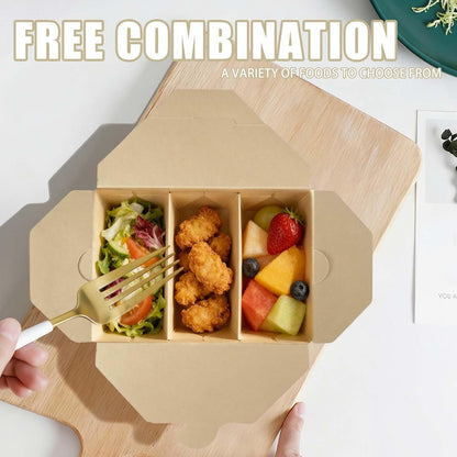 30 Pack 3 Compartment Take Out Food Containers, 7.5x5.4x2.6" Bamboo Pulp Paper Take Out Boxes, Disposable To Go Container Take Out Containers, Greaseproof Paper Bento Box Takeout Lunch Boxes with Lid