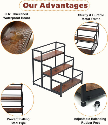 Countertop Liquor Bottle Organizer Shelf, 3-Tier | Rustic Display Rack, For Wine & Coffee Syrups, Freestanding Bar and Kitchen Storage, Easy-Carry Handles