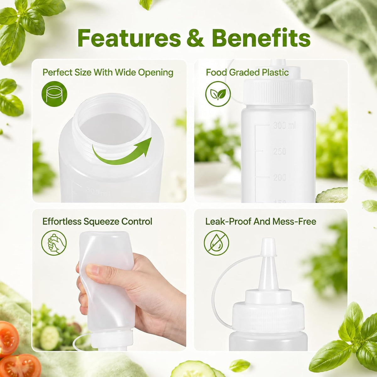 3PCS 12oz Squeeze Bottles for Sauces, Condiment Squeeze Bottles