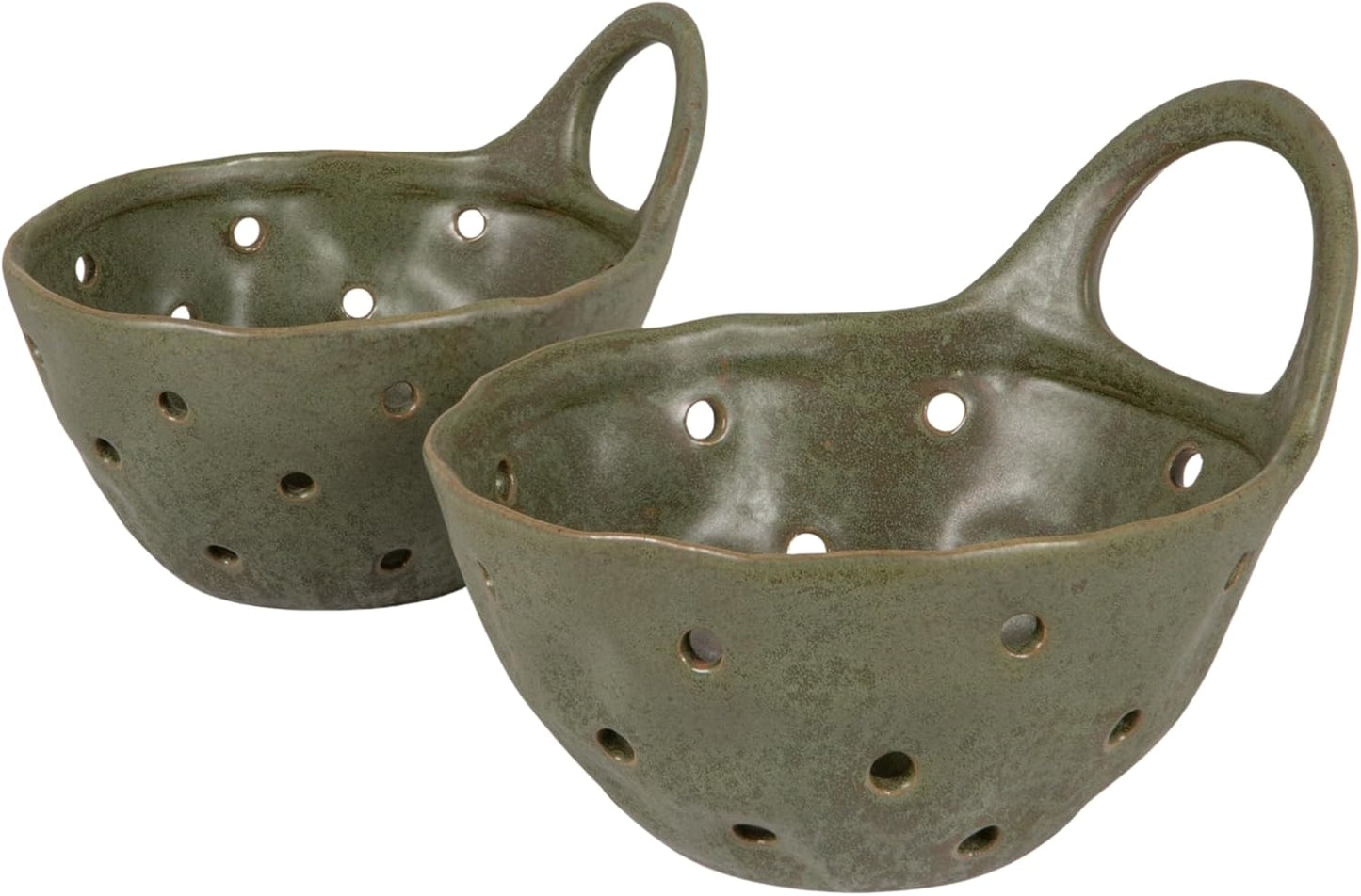 Creative Co-Op Stoneware Colanders with Handles, Set of 2