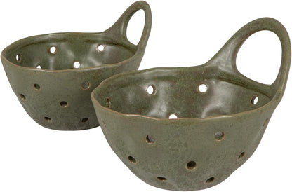 Creative Co-Op Stoneware Colanders with Handles, Set of 2