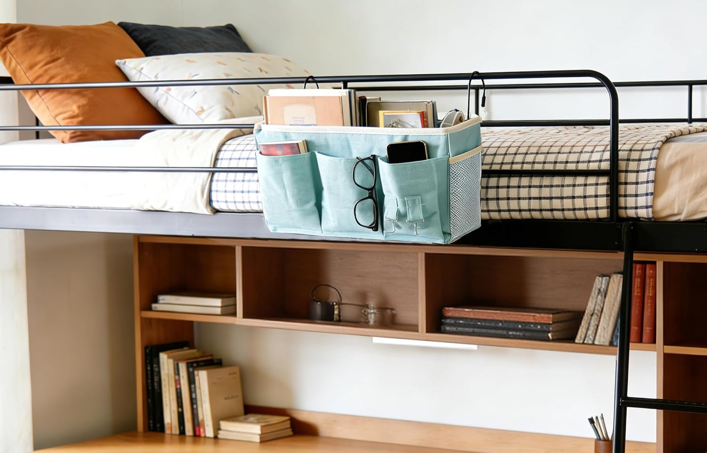 Bedside Caddy/Hanging basket Storage Organizer Bag for Bunk and Hospital Beds,College Dorm Bed，Can be Placed Glasses Books Mobile Phones (Grey 1)