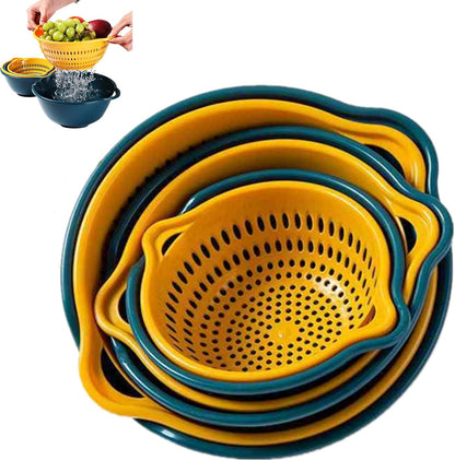 6 Pieces Colander with bowl, Food Strainer for Pasta Veggies and Fruits, BPA Free, Dishwasher Safe (blue)