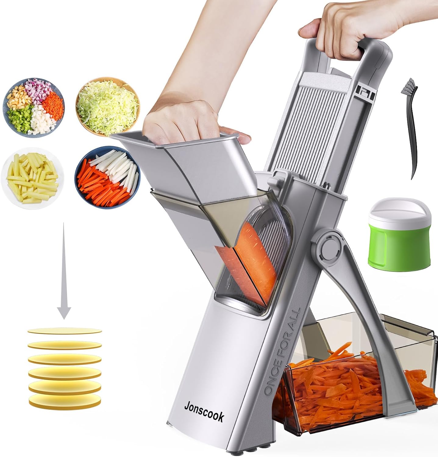 Jonscook All-in-1 Update Safe Mandoline Slicer for Kitchen, Food Chopper with Container, Thickness Adjustable Vegetable Chopper, Potato French Fry Cutter Tomato Apple Slicer Onion (BlackKnight)