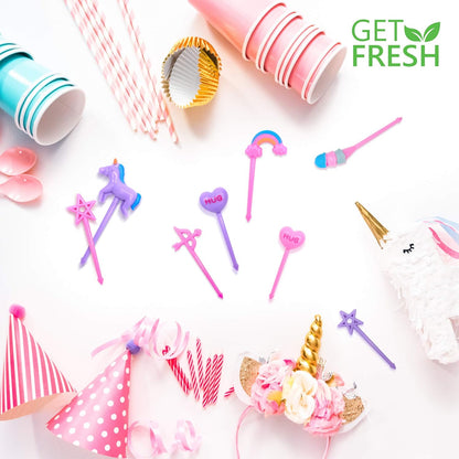 GET FRESH Unicorn Bento Food Picks for Kids 24 pc Set Cute Decorative Plastic Animal Toothpicks for Toddlers Lunch Decoration Reusable Bento Box Set