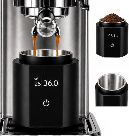 Espresso Scale with Auto Timer, 3‑in‑1 SUS304 Coffee Dosing Cup, 0.1g Precision 300g, USB‑C Rechargeable OLED Display, Portable Shot Scale for Coffee Beans & Ground Powder, Black
