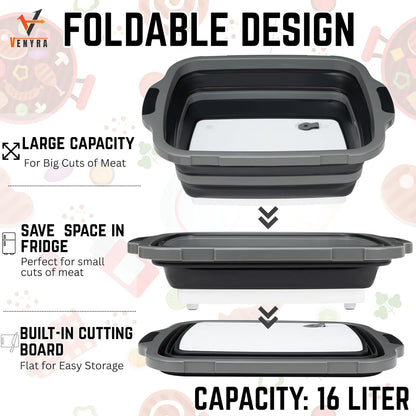 3pcs Barbecue Prep Tub, BBQ Blanket, Meat Shredder Claws | Collapsible 3 in 1 Cutting Board with Colander & Dish Basin, Insulated 21" Meat Resting Bag, Barbecue Grilling Accessories.