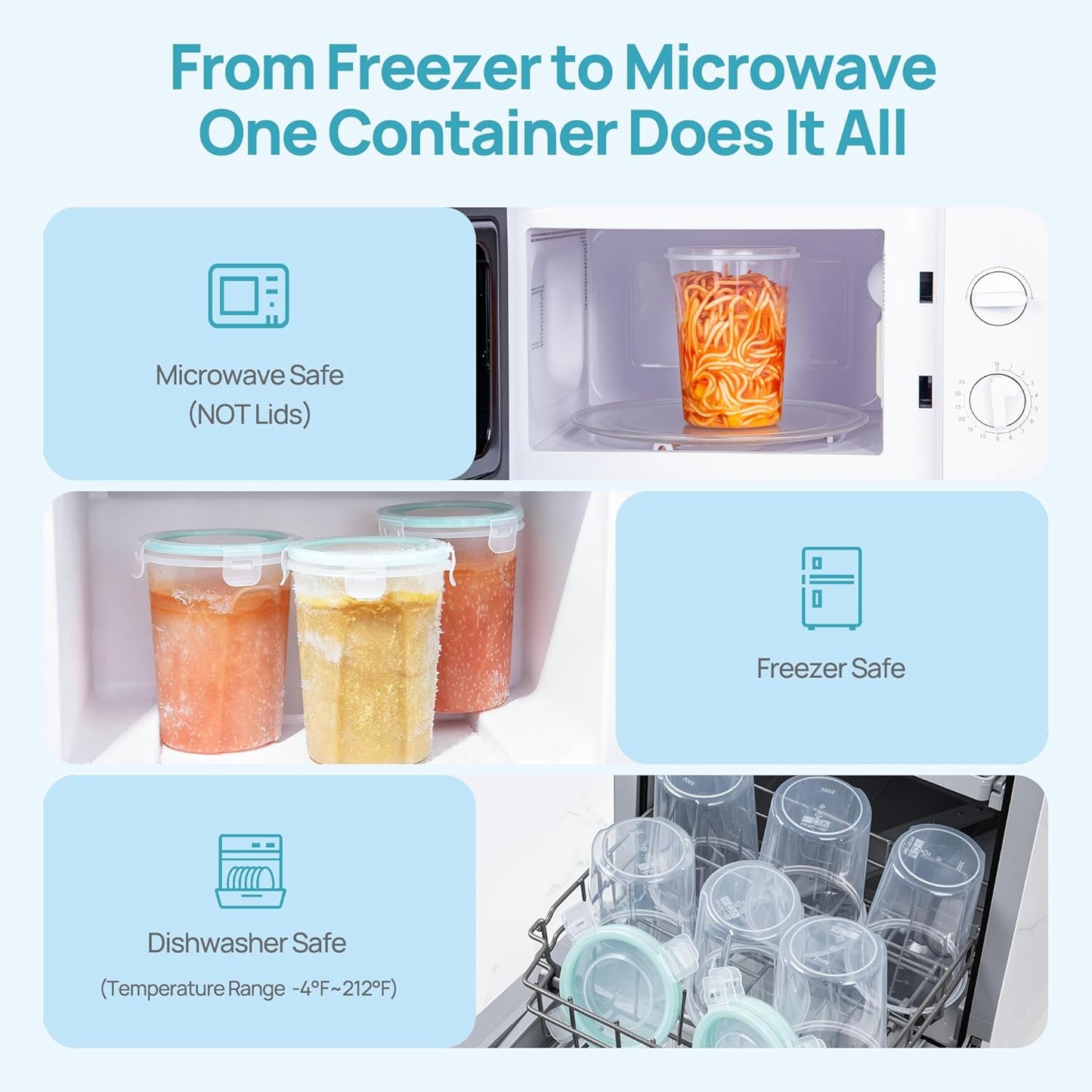 Vtopmart 12 Pack 32oz Freezer Storage Containers, Soup Container with Airtight Lids, Reusable Plastic Meal Prep Container, Deli Containers for Lunch, Salad, Leftover, Oats, Microwave/Dishwasher Safe