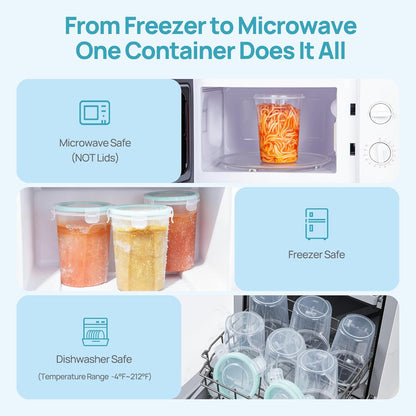 Vtopmart 12 Pack 32oz Freezer Storage Containers, Soup Container with Airtight Lids, Reusable Plastic Meal Prep Container, Deli Containers for Lunch, Salad, Leftover, Oats, Microwave/Dishwasher Safe