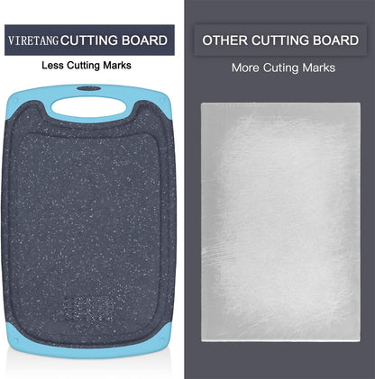 Viretang Plastic Cutting Boards Set of 3 Extra Large for Kitchen, Thick Chopping Board with Deep Juice Grooves, Non‑Slip Feet, Easy Grip Handle, BPA Free, Dishwasher Safe,Black