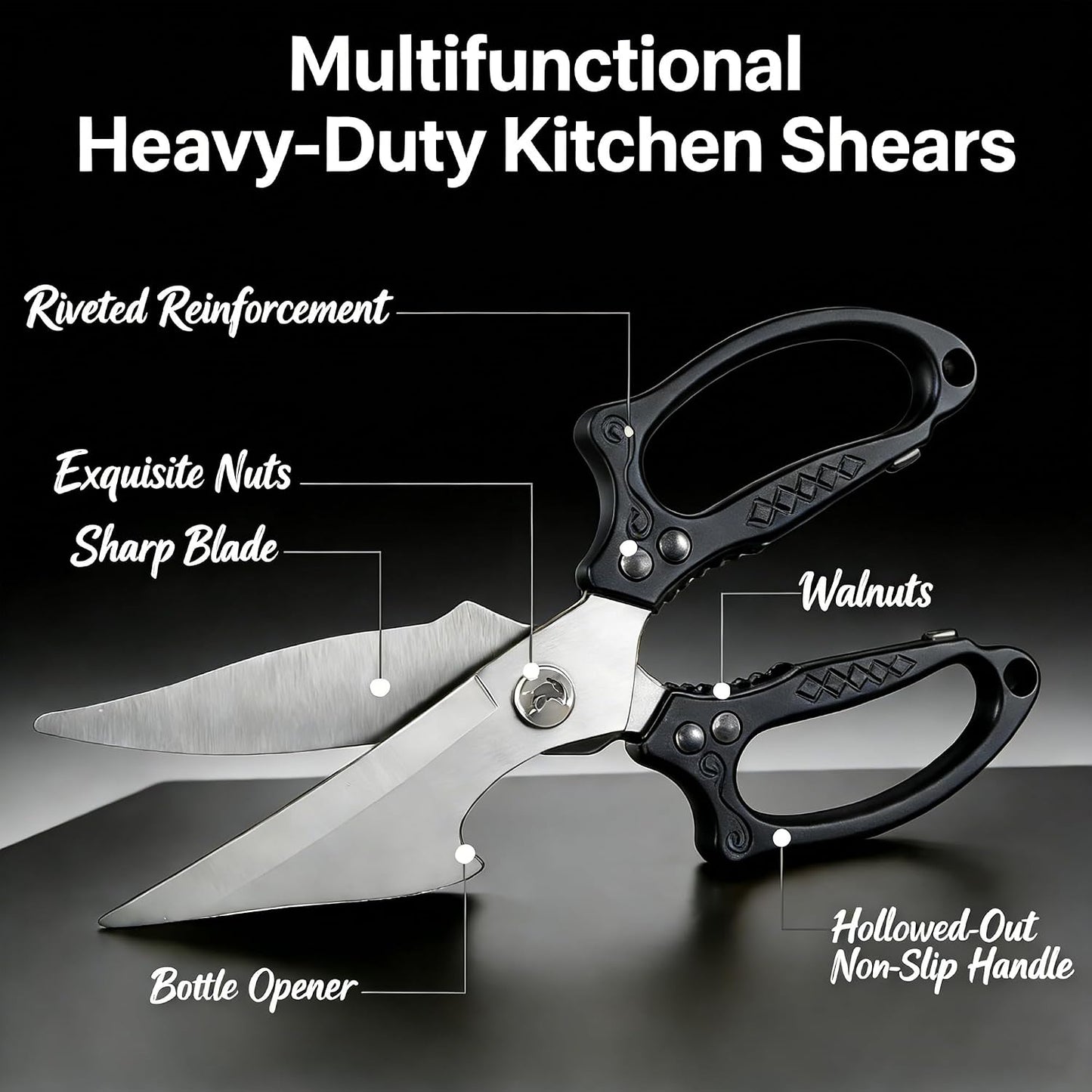 Multifunctional Heavy Duty Kitchen Shears,Kitchen Scissors for Food, Kitchen Shears for Cutting Chicken,Japanese High-Carbon Steel Culinary Poultry Shears, for Chicken,Meat,Fish,Bone Cutting(Silver)