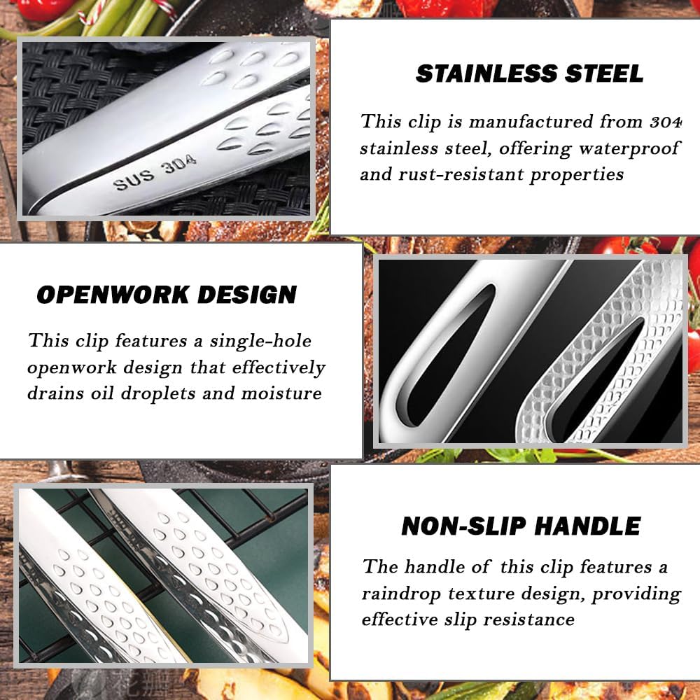 2PCS Kitchen Tongs Tweezers for Cooking 9.6 Inch 304 Stainless Steel Korean BBQ Grill Tongs Silver Heat Resistant Cooking Tongs for Salad Fish Steak Barbecue Buffet Meat Serving
