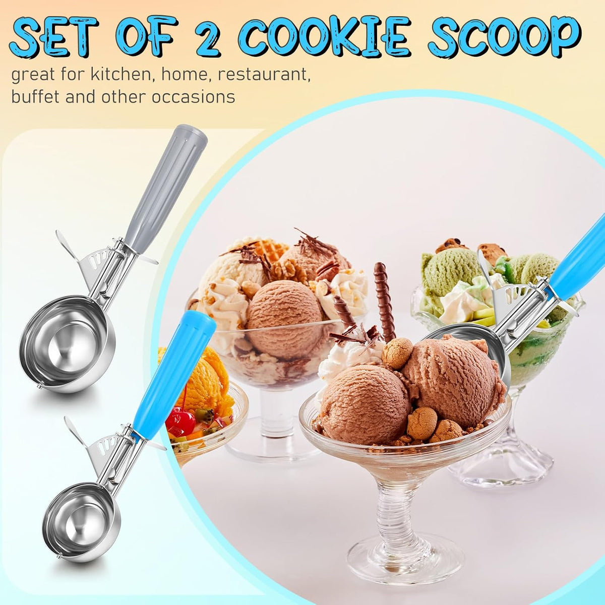 Reallnaive Ice Cream Scooper with Trigger, 4 oz, Gray