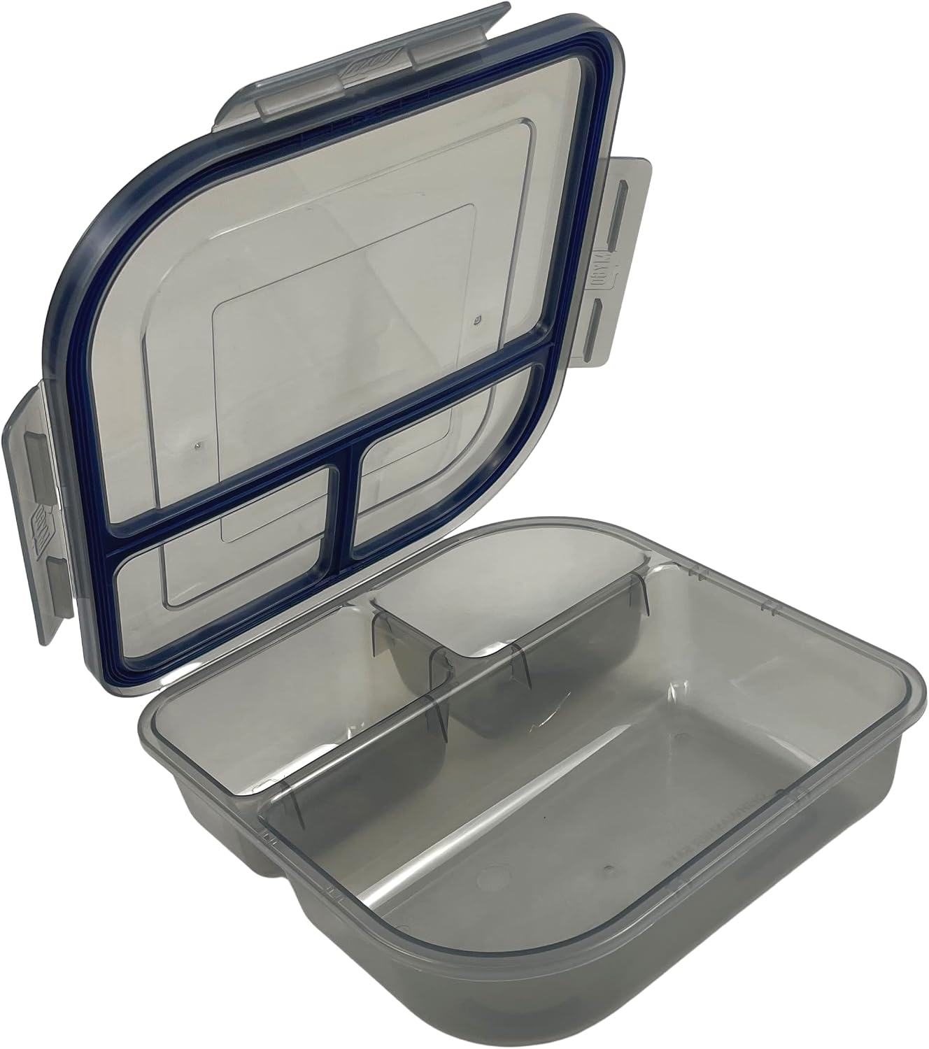 Large To-Go 3-Compartment Food Container, 9-3/8" X 9-3/8" X 2-1/2", Reusable, Microwave Safe, Smoke/Red
