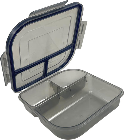 Large To-Go 3-Compartment Food Container, 9-3/8" X 9-3/8" X 2-1/2", Reusable, Microwave Safe, Smoke/Red