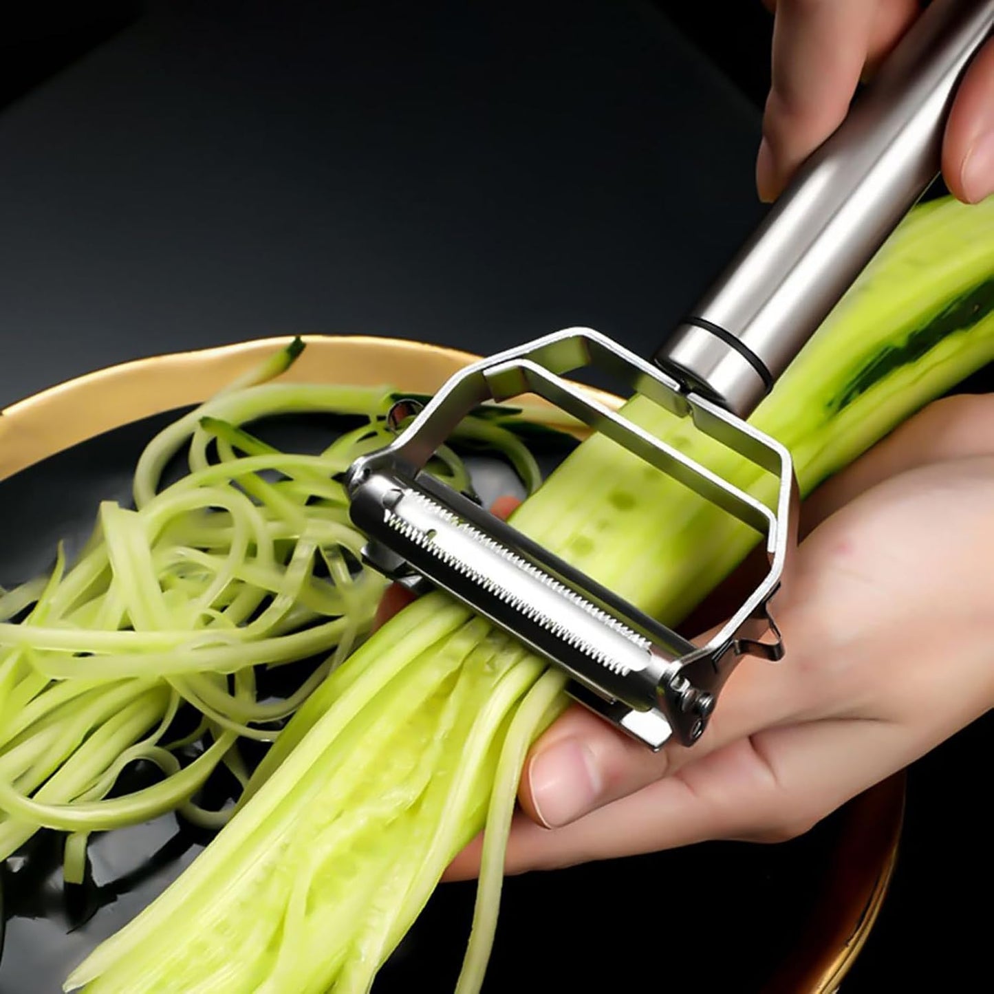 Kunovo Julienne Peeler Stainless Steel Vegetable Peeler,for Potato Carrot Melon Apple Vegetable Cutter Slicer,with Cleaning Brush