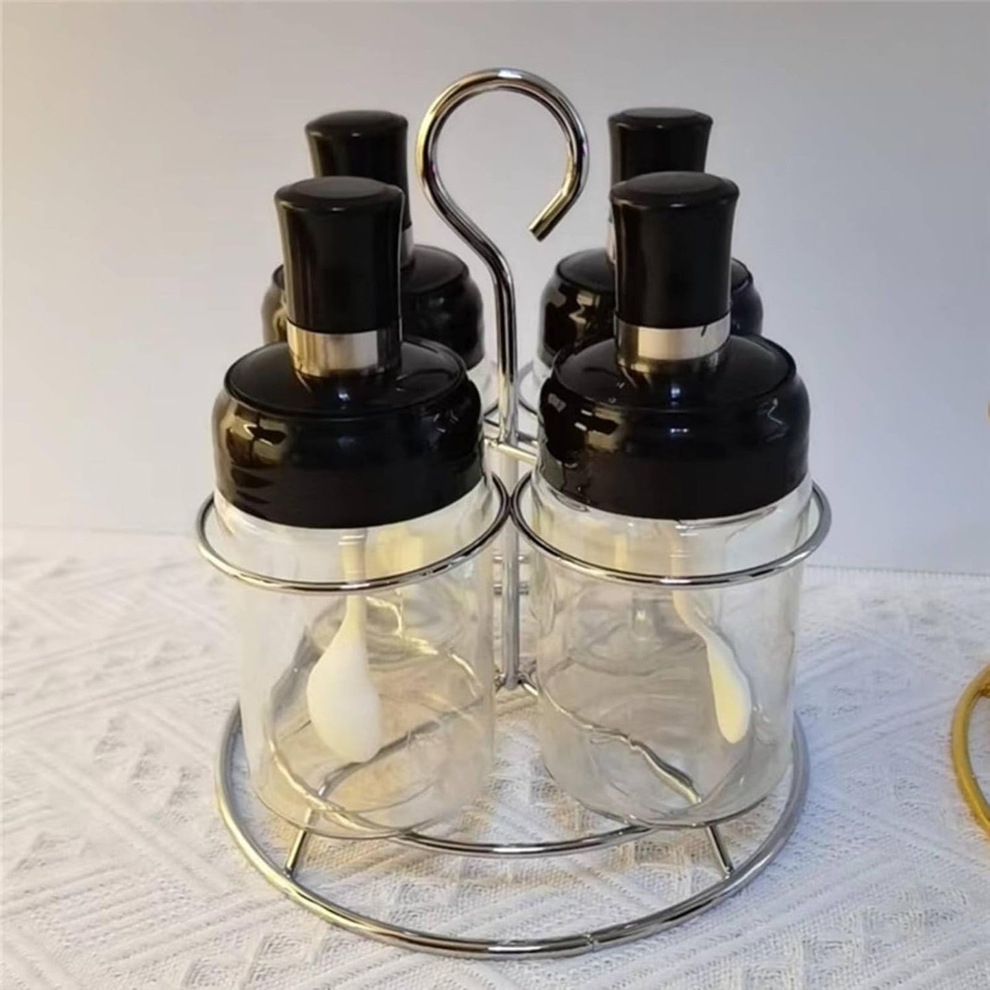 Condiment Bottle Rack Hangable Saving Metal Seasoning Holder, Gold