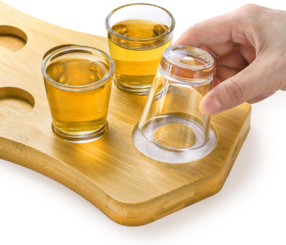 Tequila Shot Board and Glass Holder with 6 Shot Glasses, Bamboo Serving Tray Flight Board with Salt Rim, Tequila Gifts for Liquor, Club, Home, Bar, Party, Wedding, Housewarming, Christmas