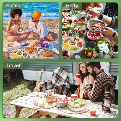 Divided Serving Tray with Lid and Handle, Portable Snackle Box for Veggie, Fruit Snacks Organizer, Clear Snack Spinner Container for Outdoor, Kitchen, Party, Travel
