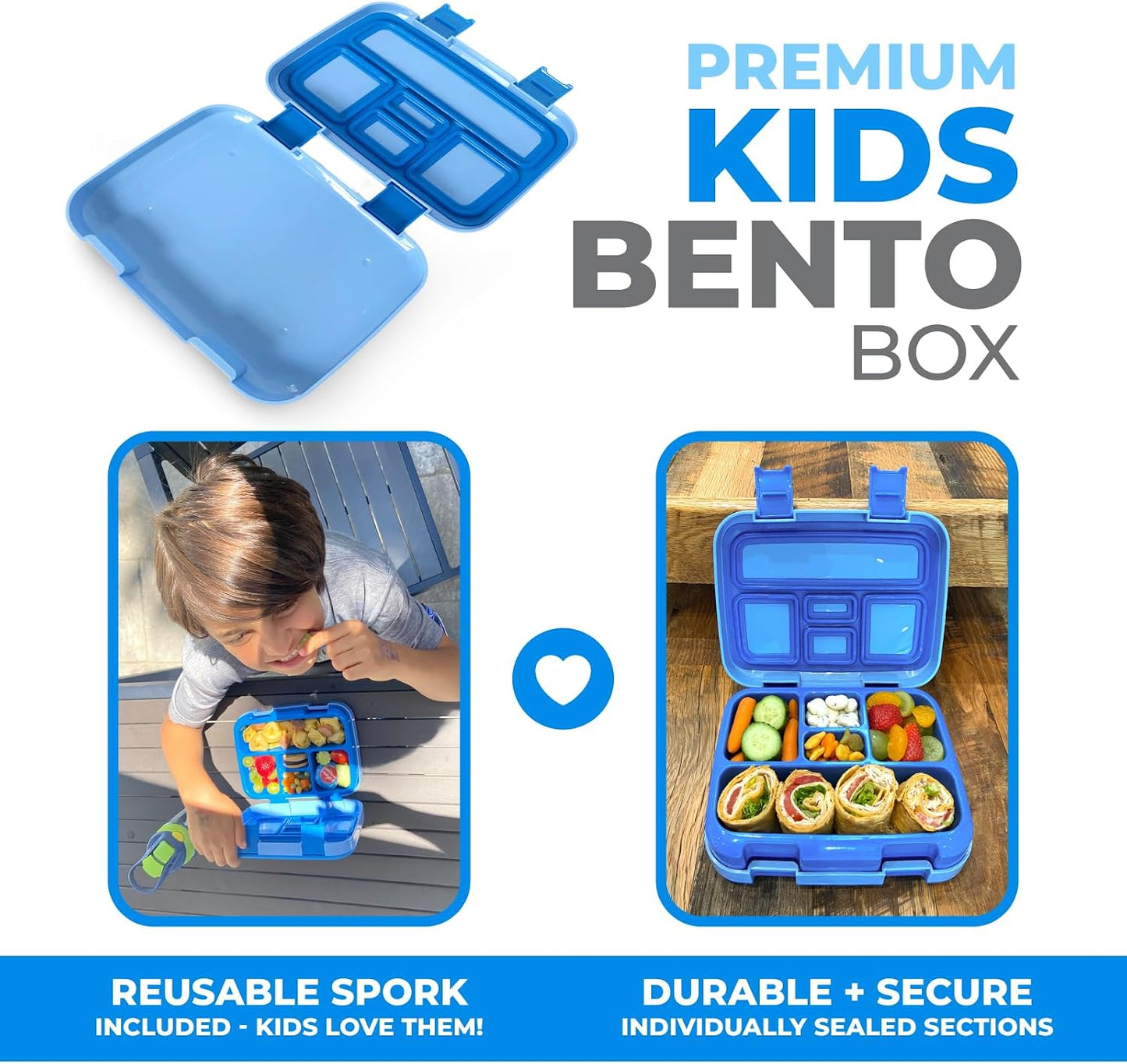 Kinsho Bento Lunch Box for Kids Toddlers, 5 Portion Control Sections, BPA Free Removable Plastic Tray, Pre-School Kid Toddler Daycare Lunches, Snack Container Ages 3 to 7 (Blue Space Rockets)