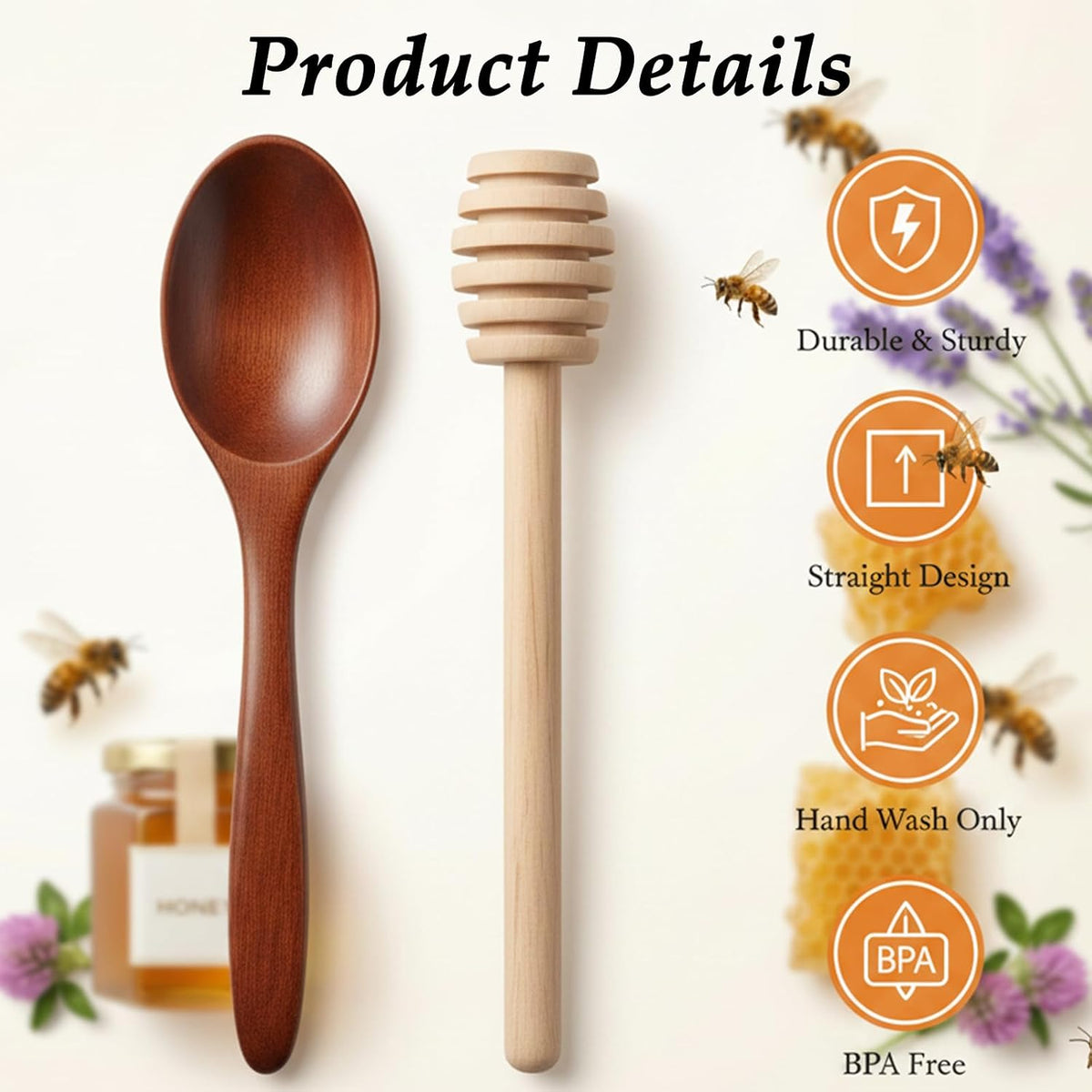 DOPENSPI Honey Dipper Sticks Honey Spoon, Honeys Mixing Stirrer and Spoon