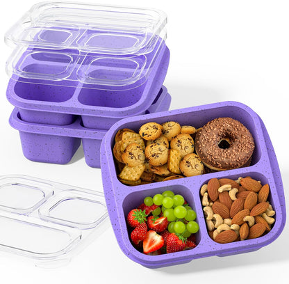 Snack Boxes (3 Pack) - Stackable Bento Boxes with 3 Compartments, Meal Prep Containers Reusable, Lightweight Lunch Containers for Kids and Adults, BPA Free (Blue)